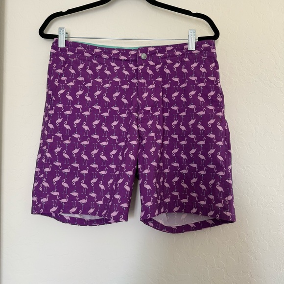 Bonobos Swim Trunks Shorts Purple Flamingos Mens 7" Inseam Summer Vacation sz 30 - Picture 1 of 8